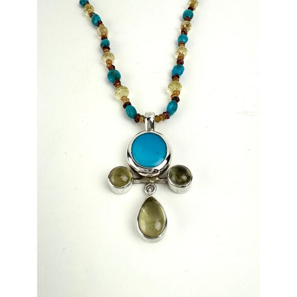 Arizona Turquoise Lemon Citrine Cross Handmade Sterling Silver Beaded Chain - Picture 7 of 7